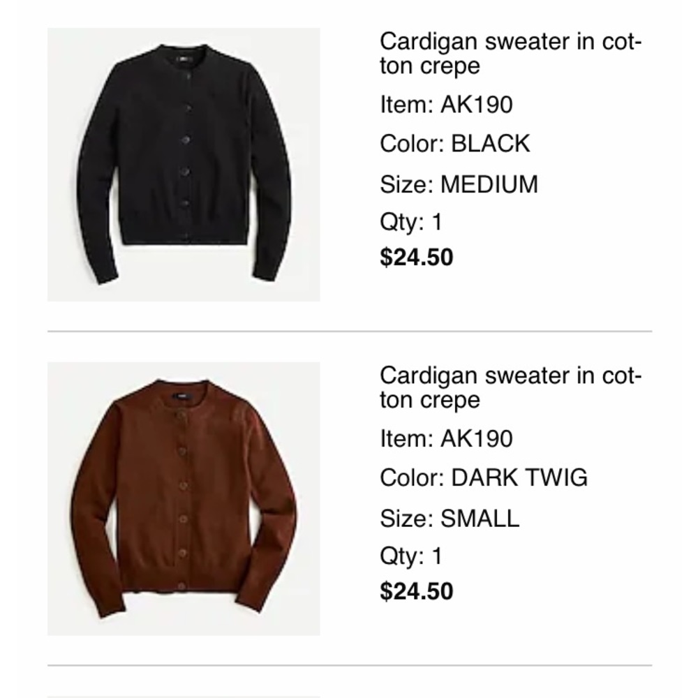 J crew cardigans ask size and color